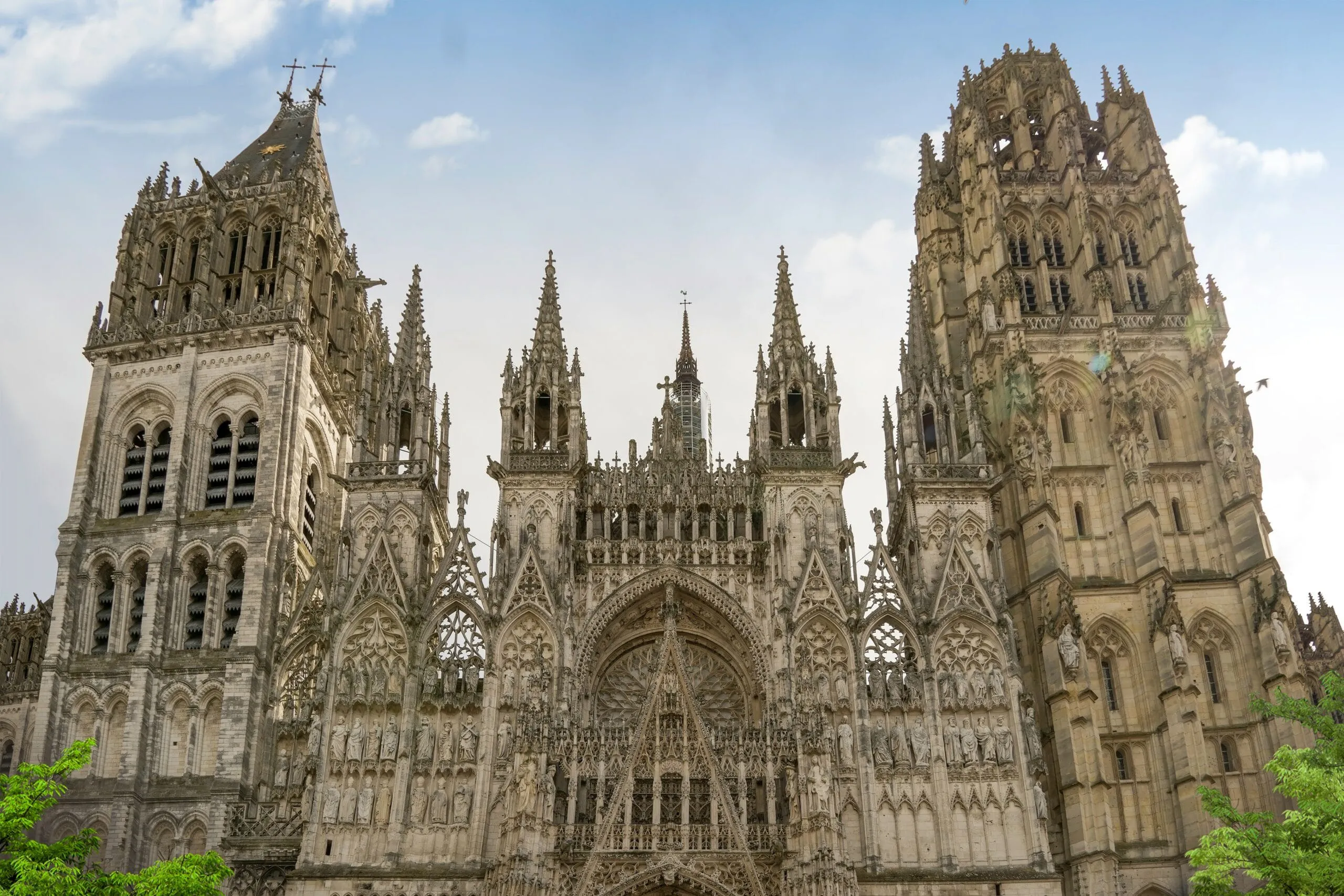 Rouen Cathedral facade with detailed Gothic architecture in Normandy France