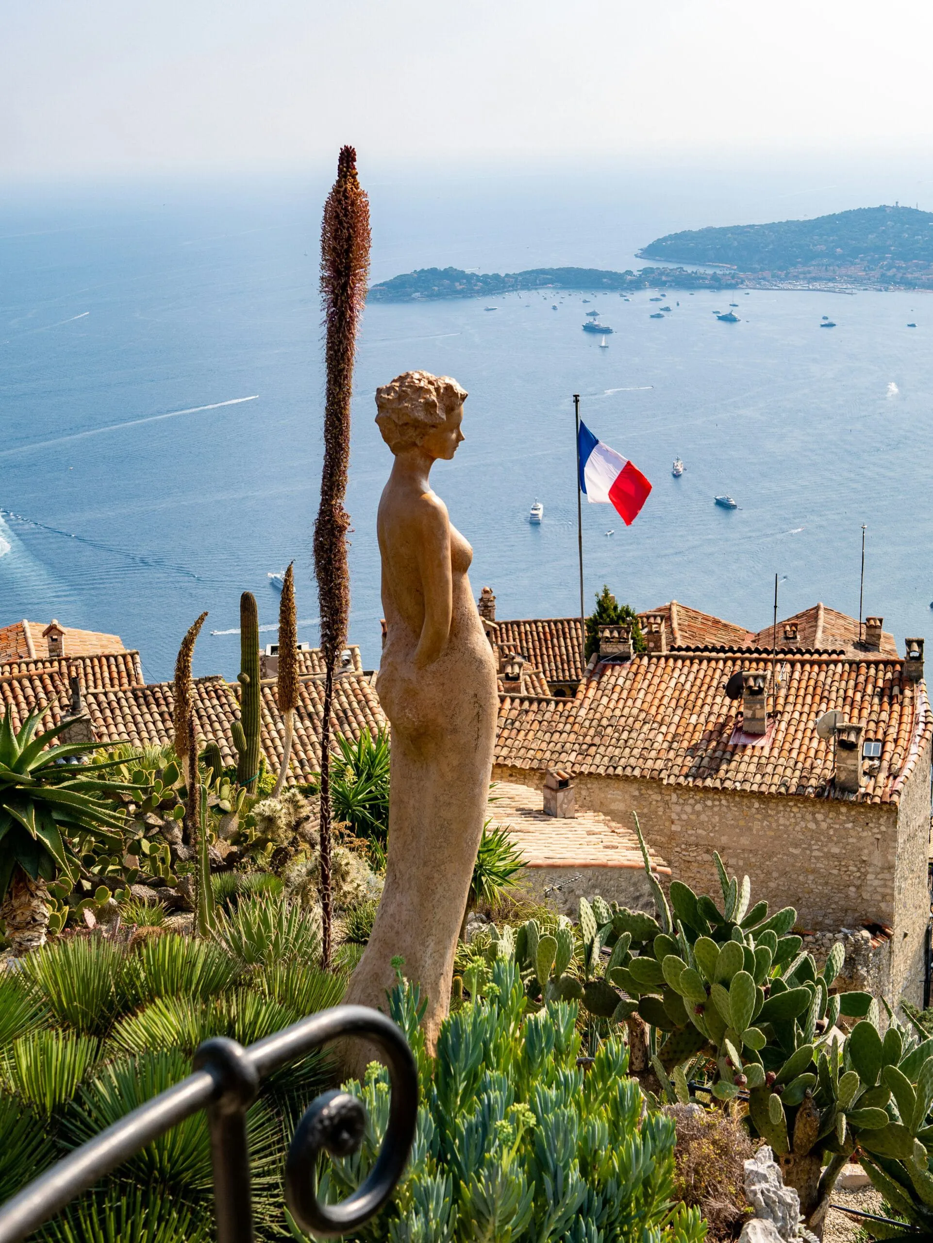 Eze village overlooking the Mediterranean Sea with French Riviera coastline in France