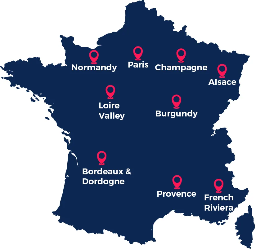 Map of France with destinations