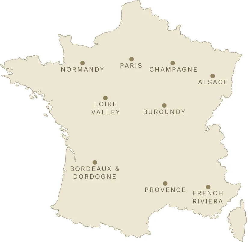 Map of France with destinations